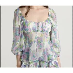 Cider Fairy In My Dreams Button Front Dreamy Purple Floral Flowy Blouse Small